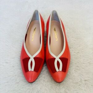Lancel Paris Orange leather Wedge Shoes size 24 cm US 7